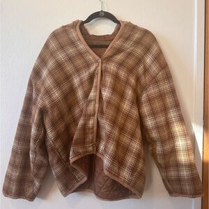 Brown Tan Gingham Reversible Puffer Jacket Large comfy warm good condition